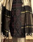 Black Sand Unstitched Cotton Silk Ikat Suit (3 Pcs)