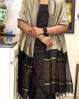Black Sand Unstitched Cotton Silk Ikat Suit (3 Pcs)