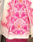 Magenta on Ivory Unstitched Cotton Silk Banarasi Suit (3 Pcs)
