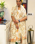 Dusk on Ivory Unstitched Cotton Silk Banarasi Suit (3 Pcs)