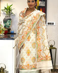 Dusk on Ivory Unstitched Cotton Silk Banarasi Suit (3 Pcs)