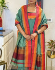 Pastel Green Resham Border Unstitched Cotton Silk Maheshwari Suit (2 Pcs)