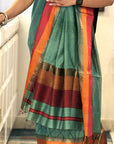 Pastel Green Resham Border Unstitched Cotton Silk Maheshwari Suit (2 Pcs)