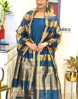 Firozi Tissue Fusion Unstitched Cotton Silk Maheshwari Suit (2 Piece)