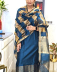 Firozi Tissue Fusion Unstitched Cotton Silk Maheshwari Suit (2 Piece)