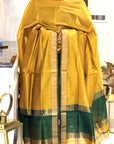 Mustard Green Unstitched Cotton Silk Maheshwari Suit (3 Pcs)