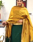 Mustard Green Unstitched Cotton Silk Maheshwari Suit (3 Pcs)