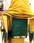 Mustard Green Unstitched Cotton Silk Maheshwari Suit (3 Pcs)