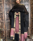 Pastel Pink Black Unstitched Cotton Silk Maheshwari Suit (3 Pcs)