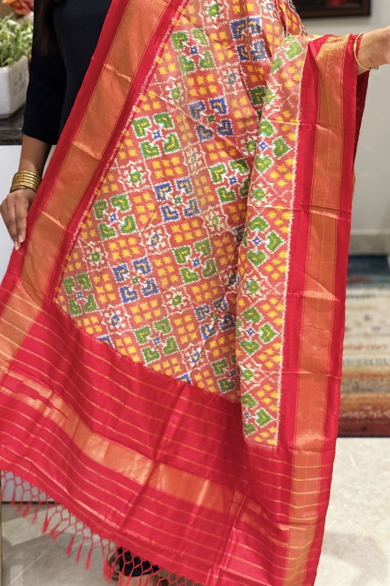 Dusk Blaze Pure Silk Ikat Handwoven Dupatta
