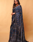 Indigo Asopalav Ajrakh Modal Silk Saree