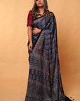 Indigo Asopalav Ajrakh Modal Silk Saree