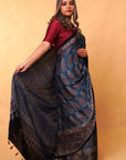 Indigo Asopalav Ajrakh Modal Silk Saree