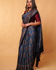 Indigo Asopalav Ajrakh Modal Silk Saree