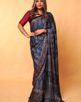 Indigo Asopalav Ajrakh Modal Silk Saree