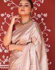 pink Banarasi Tanchoi Silk Saree