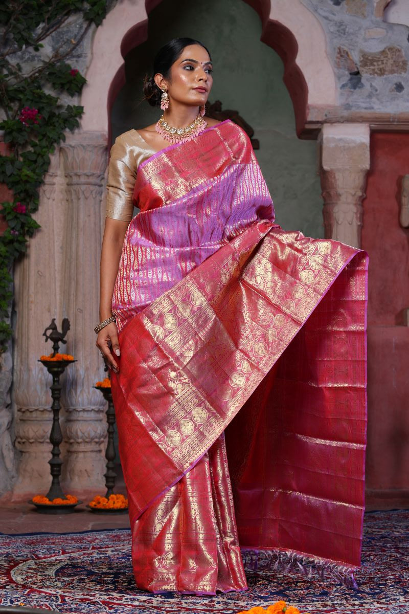 Lavender Blush Kanjivaram Zari Silk Saree