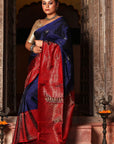 Crimson Blue Soft Silk Kanjivaram Saree