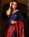 Crimson Blue Soft Silk Kanjivaram Saree