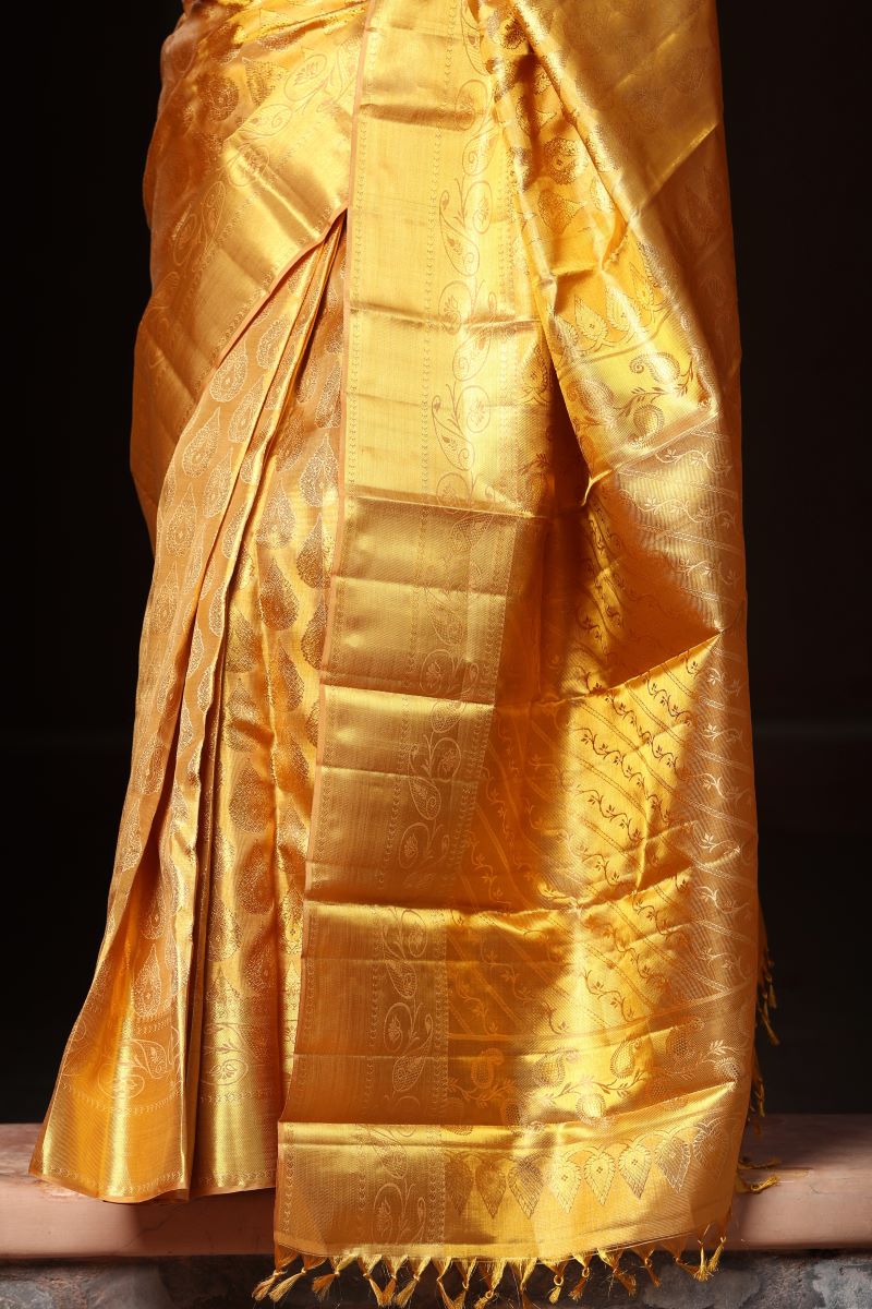 Sunshine Gold Pure Zari Mulberry Silk Kanjivaram Saree