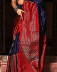 Crimson Blue Soft Silk Kanjivaram Saree