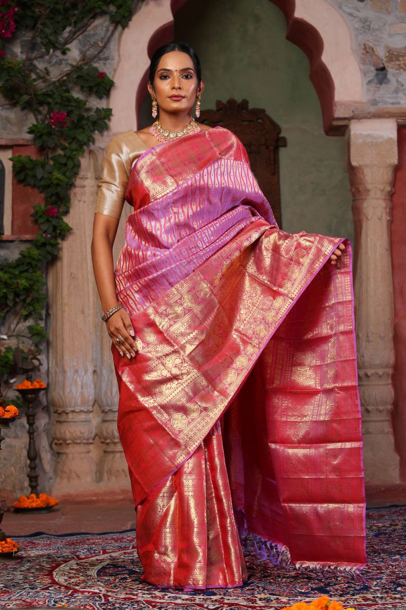 Lavender Blush Kanjivaram Zari Silk Saree