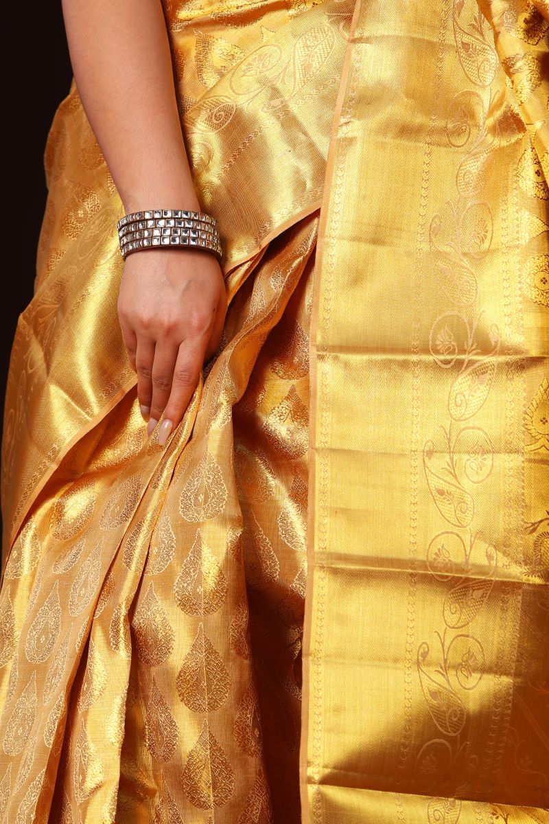 Sunshine Gold Pure Zari Mulberry Silk Kanjivaram Saree