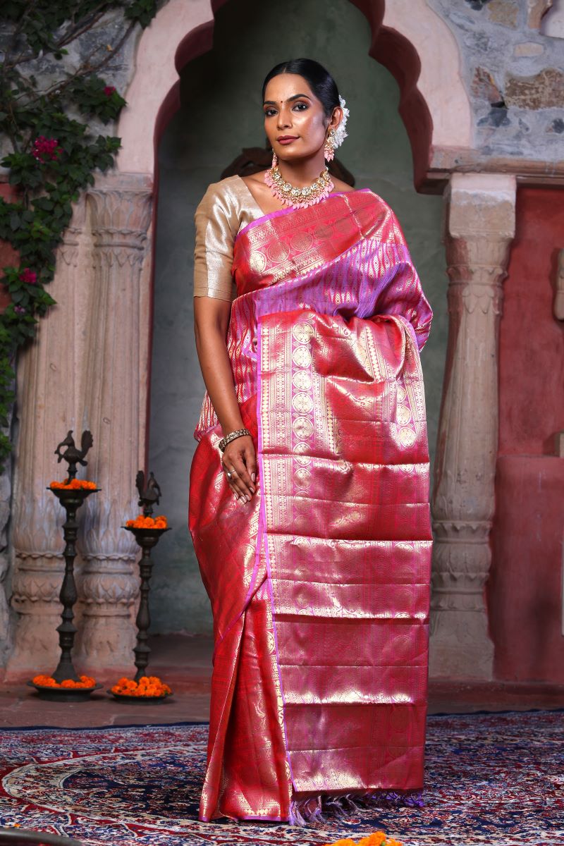 Lavender Blush Kanjivaram Zari Silk Saree