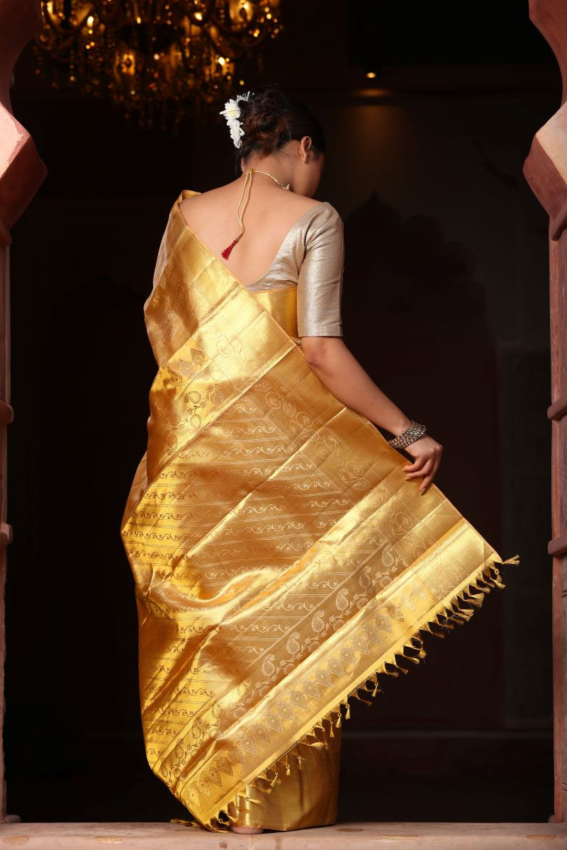 Sunshine Gold Pure Zari Mulberry Silk Kanjivaram Saree