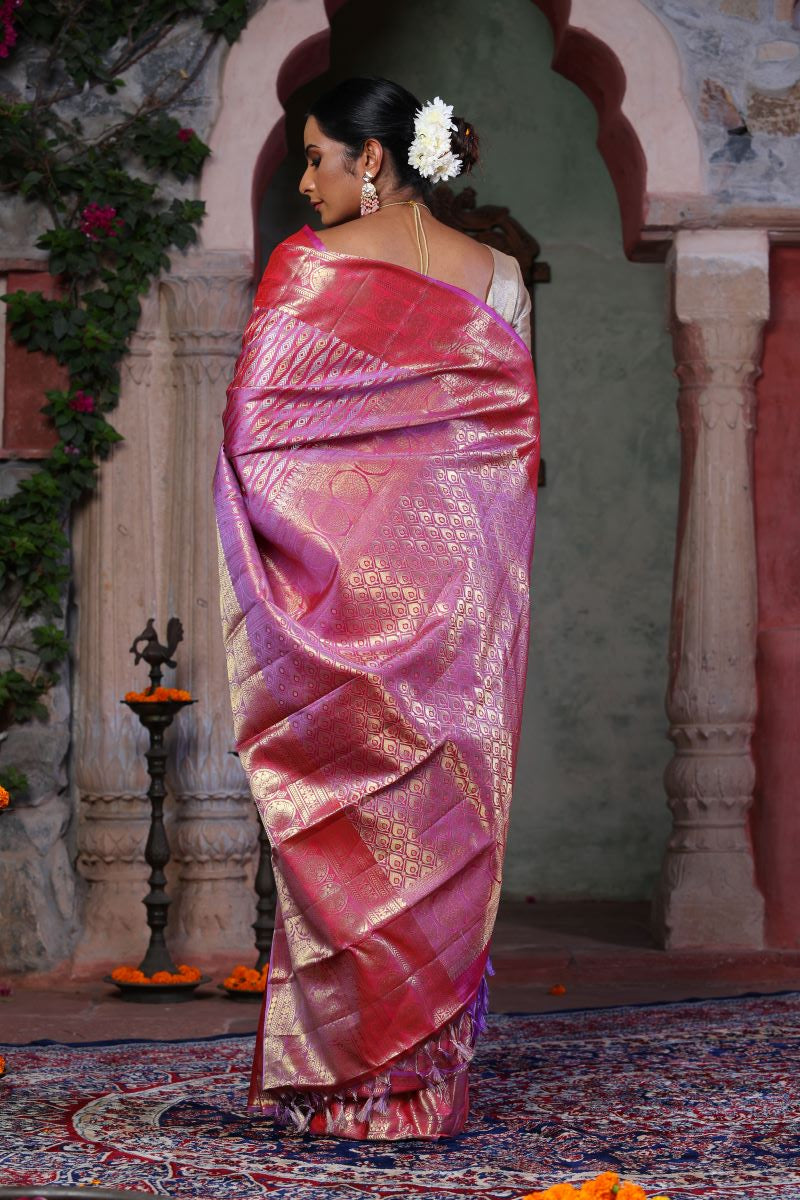 Lavender Blush Kanjivaram Zari Silk Saree