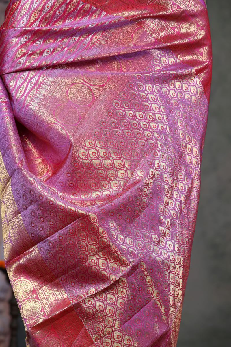 Lavender Blush Kanjivaram Zari Silk Saree