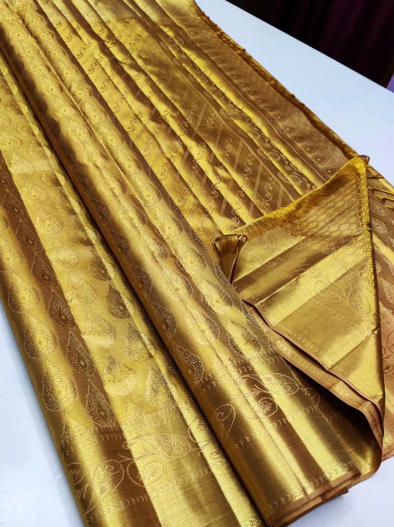 Sunshine Gold Pure Zari Mulberry Silk Kanjivaram Saree