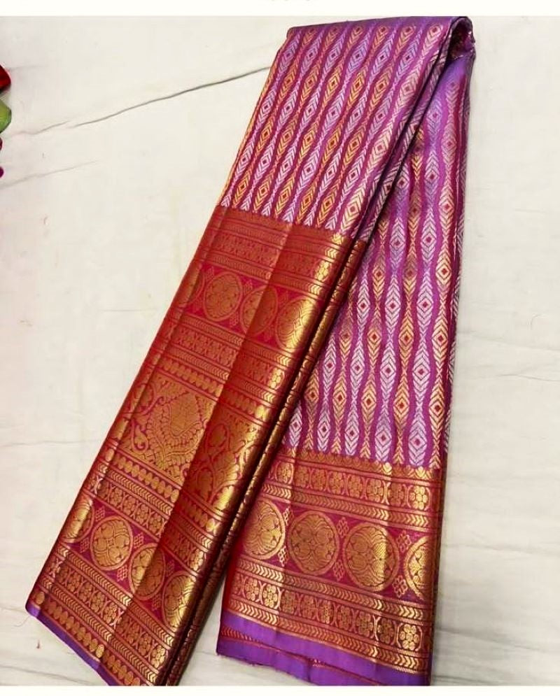 Lavender Blush Kanjivaram Zari Silk Saree