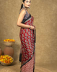Red Chevron Flora Ajrakh Modal Silk Saree