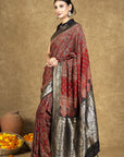 Crimson String Dola Silk Ajrakh Saree