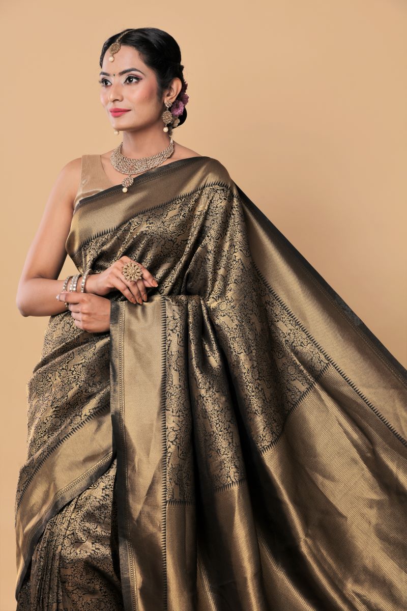 Buy Golden Black Sualkuchi Assam Silk Saree - House Of Elegance ...