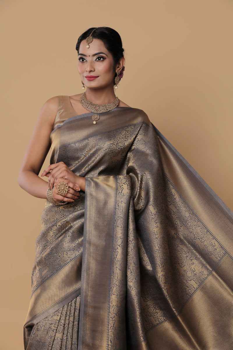 Buy Grey Gold Sualkuchi Assam Silk Saree - House Of Elegance – House Of  Elegance - Style That Inspires