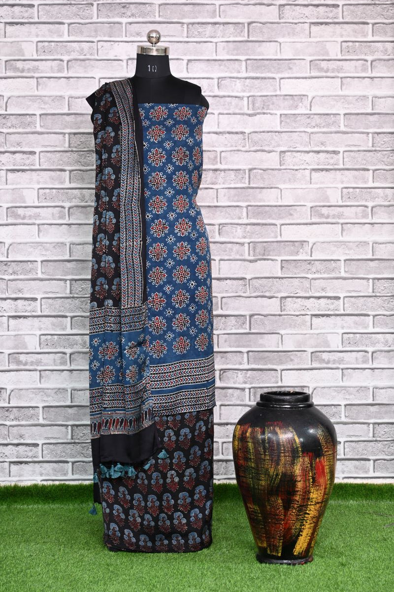 Indigo Choufal Unstitched Modal Silk Ajrakh Print Suit