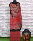 Red Floral Stria Unstitched Modal Silk Ajrakh Print Suit