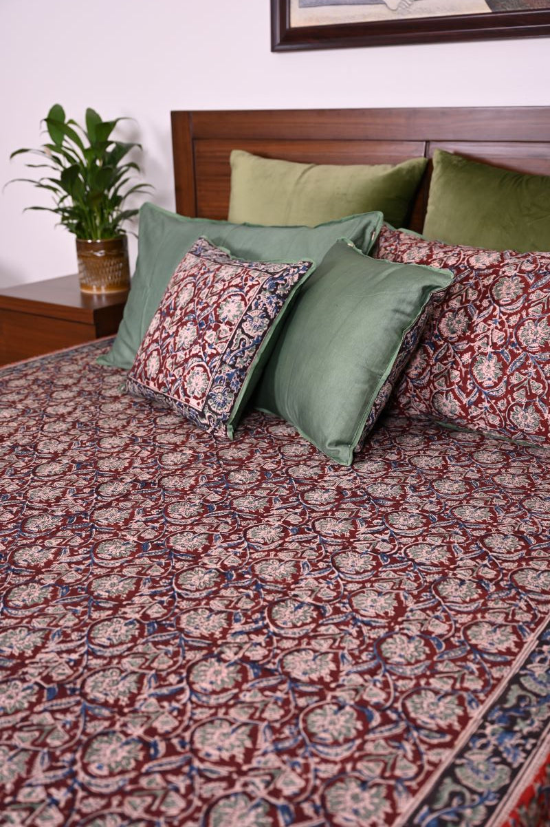 Brown-Kalamkari-Bedsheet-set-cotton-bed-linen