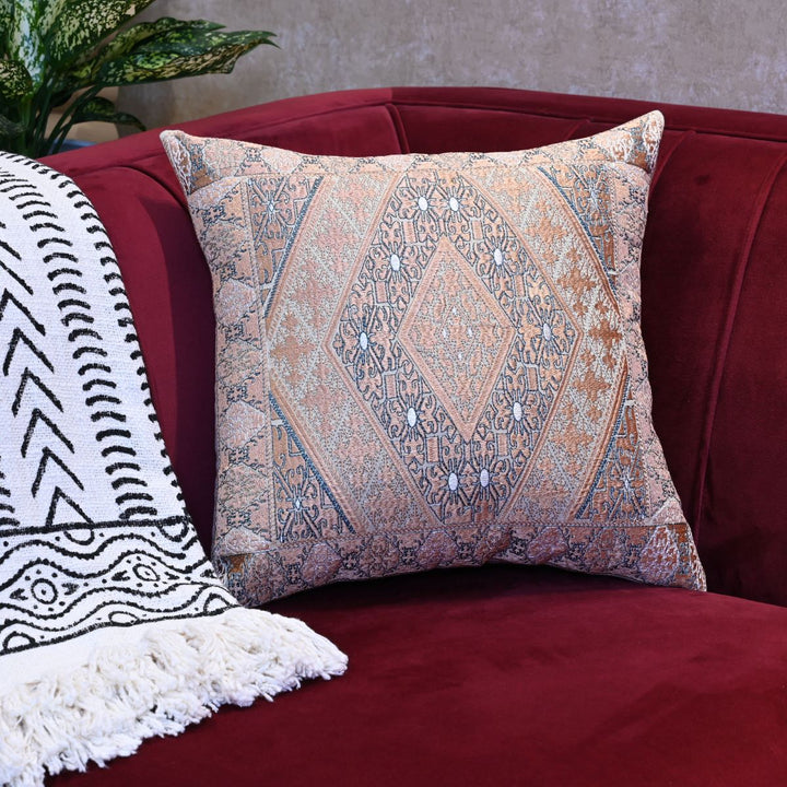 Peach Aztec Cotton Embroidered Cushion Cover