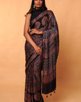 Black Ajrakh Modal Silk Saree