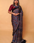 Indigo Modal Silk Ajrakh Saree