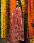 Red Floret Chanderi Silk Bagh Print Saree: House Of Elegance