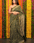 Green Bagru Dabu Print Chanderi Silk Saree: House Of Elegance