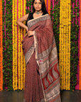 Starry Red Bagh Print Chanderi Silk Saree