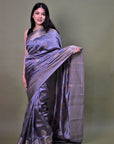 Grey Handloom Banarasi Chiniya Silk Saree: House Of Elegance