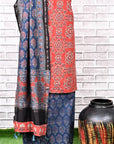 Red Indigo Kamal Unstitched Cotton Chanderi Ajrakh Print Suit