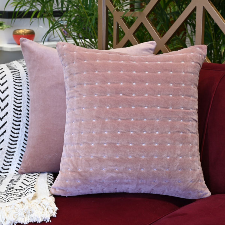 Dotted Pastel Pink Cotton Velvet Cushion Cover