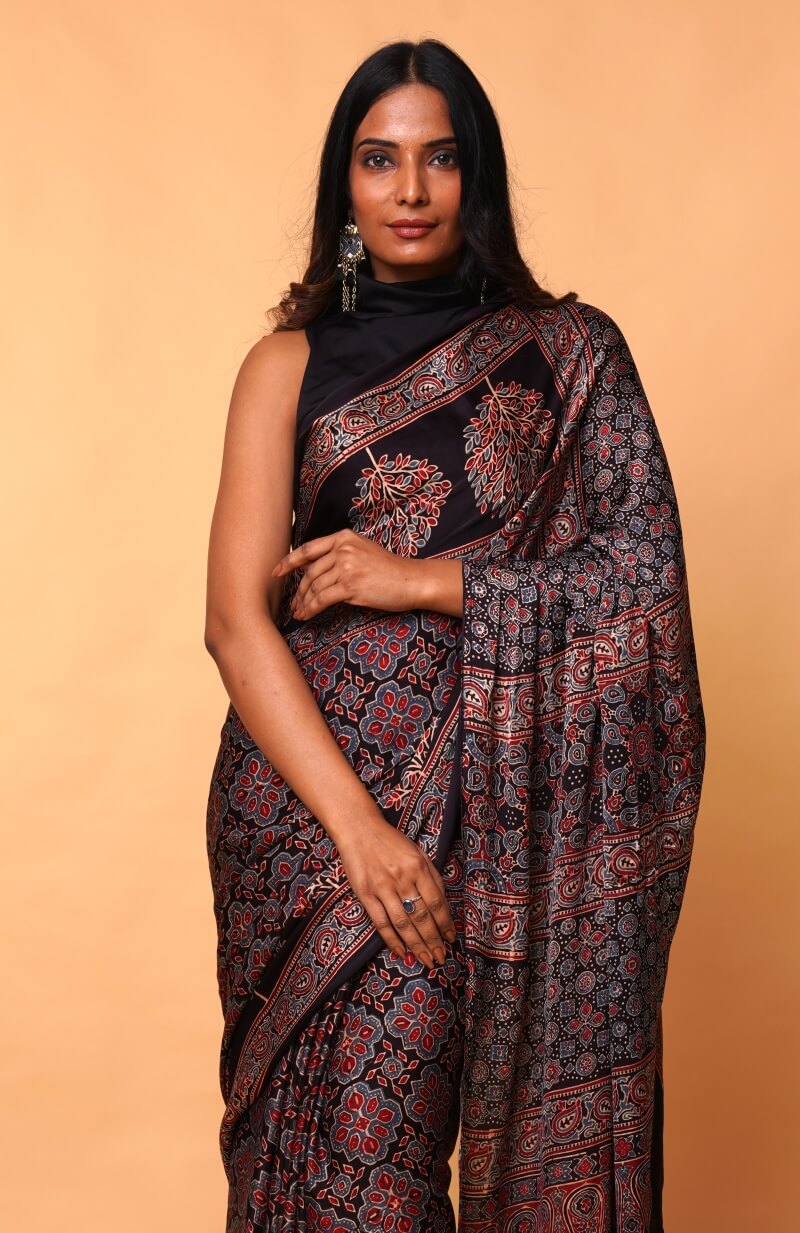 Ajrakh Modal Silk Saree
